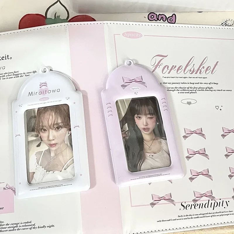 Kawaii Girl Heart Bow-knot 3 inch Kpop Photocard Holder Photo Card Holder Bag Pendant Ins Korean School Stationery