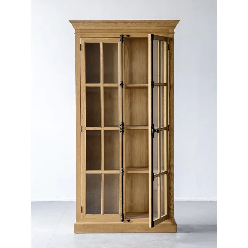 País americano, estilo retro francês móveis de madeira maciça céu e terra bloqueio vidro carvalho estante toda madeira maciça