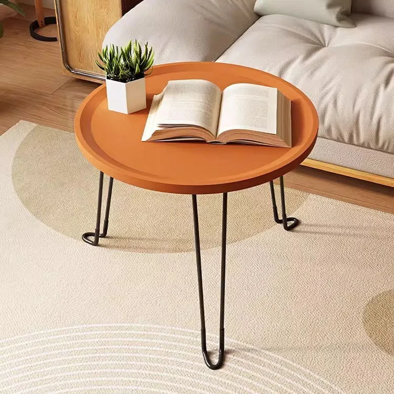 Folding small coffee table, round table, household low table, sofa, side table, balcony, outdoor courtyard, portable tea table