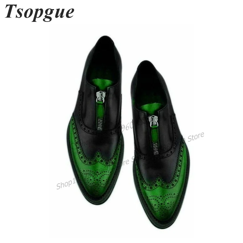 

Mixed Color Western Style Carve Decor Men Shoes Men's Pumps Front Zipper Runway Casual Party Shoes 2023 Fashion Zapatillas Mujer