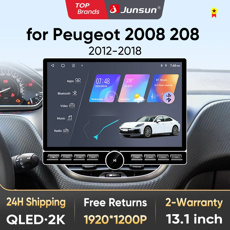 Junsun 13,1″ QLED Wireless CarPlay Android Auto Autoradio für Peugeot 2008 208 2013-2019 Intelligente Systeme DSP SWC RDS GPS FM