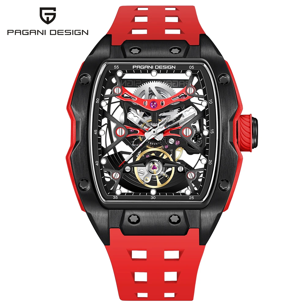 Pagani Design 2024 neue Herrenuhr, 50 Meter wasserdichtes Edelstahlgehäuse, hohles Zifferblatt, modische mechanische Herrenuhr