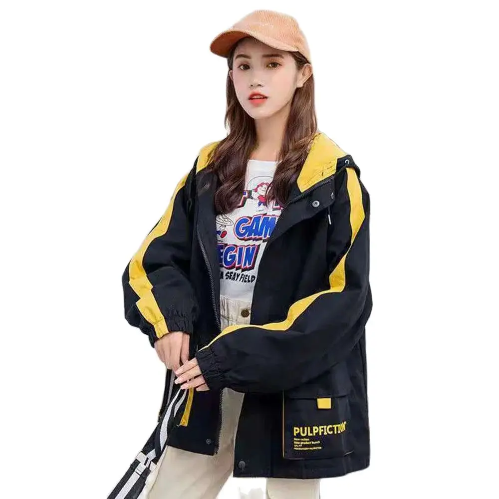 Gabardina corta holgada de Joker para mujer, abrigo de béisbol con contraste, versión coreana, ideal para estudiantes, primavera y otoño, novedad de 2024