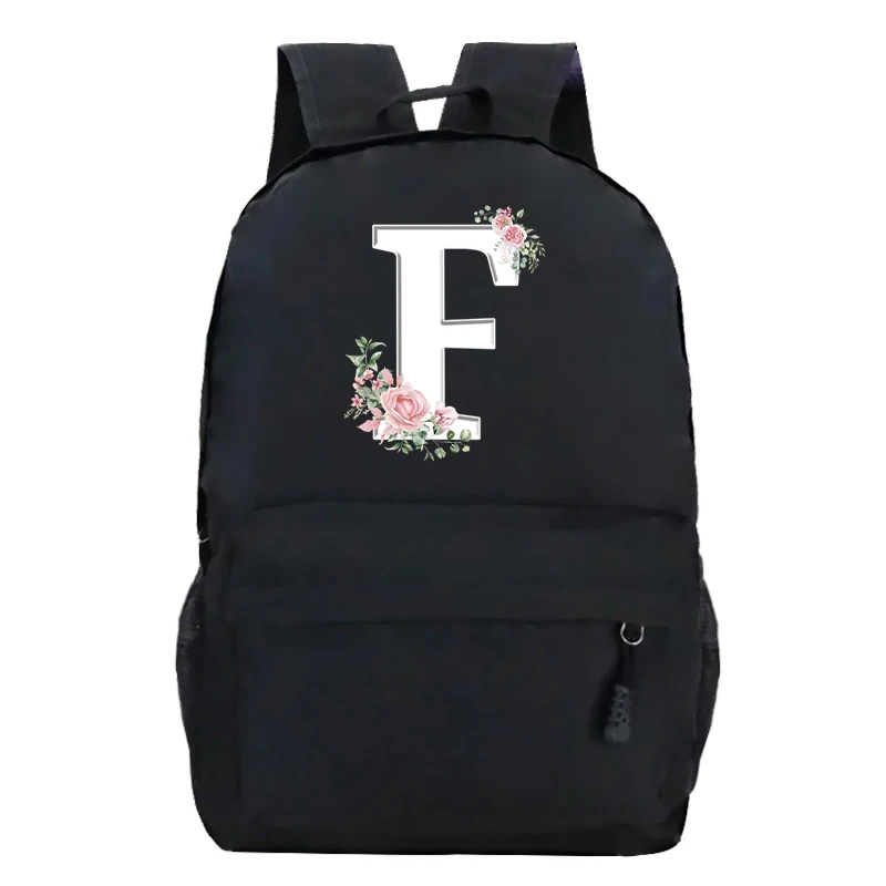 College Student Ladies Pink Floral Alphabet White Print Backpack Women Flower Harajuku SchoolBags Female Rose Letter Shoulder Bag