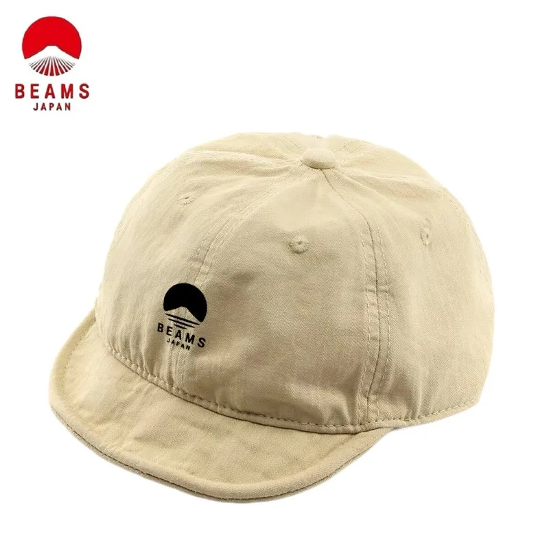 BEAMS Japanese‑Style Fashion Washed Short Brim Baseball Cap, Street Sun‑Protection Peaked Sun Hat Unisex