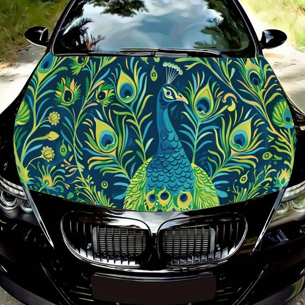 

Мерцающие наклейки на капот автомобиля с узором павлина, водонепроницаемые самоклеящиеся виниловые наклейки для автомобиля, защитные наклейки для украшения автомобиля, c