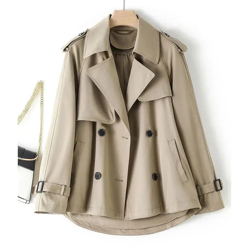 

Short Windbreaker Women 2023 Spring Autumn Fashion Khaki Pink Black Trench Coat New Loose Coats Female Double-Breasted Outerwear