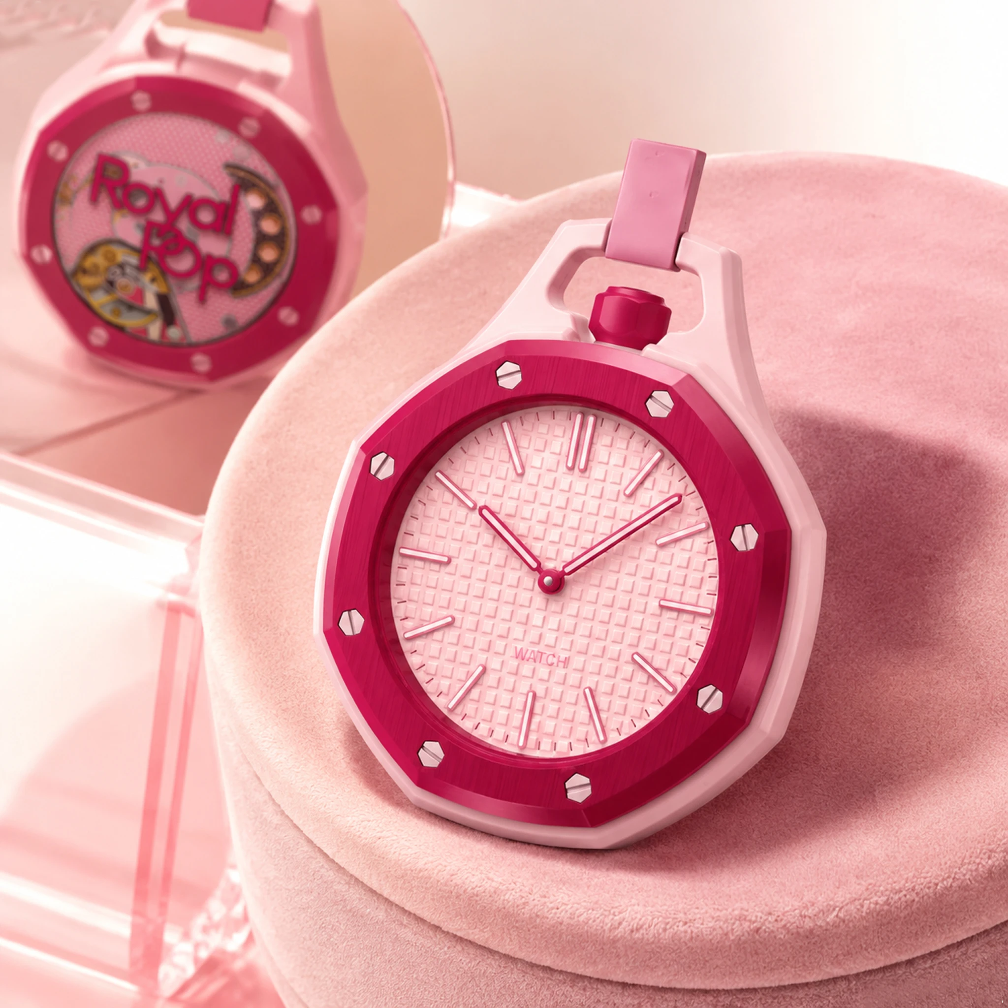 

New Pocket Watch Pendant Men's and Women's Colored Candy Octagonal Quartz Movement Leather Lanyard Casual Fashion Style Gift