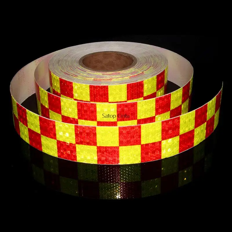 

Checkered Reflective Safety Tape Waterproof Fluorescent Red Yellow High Visibility Reflectors 2Inchx33FT Caution Warning Sticker