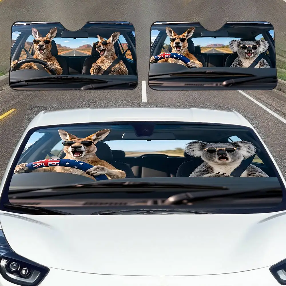 Kangaroo Drive Car SunShade Windshield Funny Sun Shade Foldable UV Ray Sun Visor Protector Sunshade For Front Window