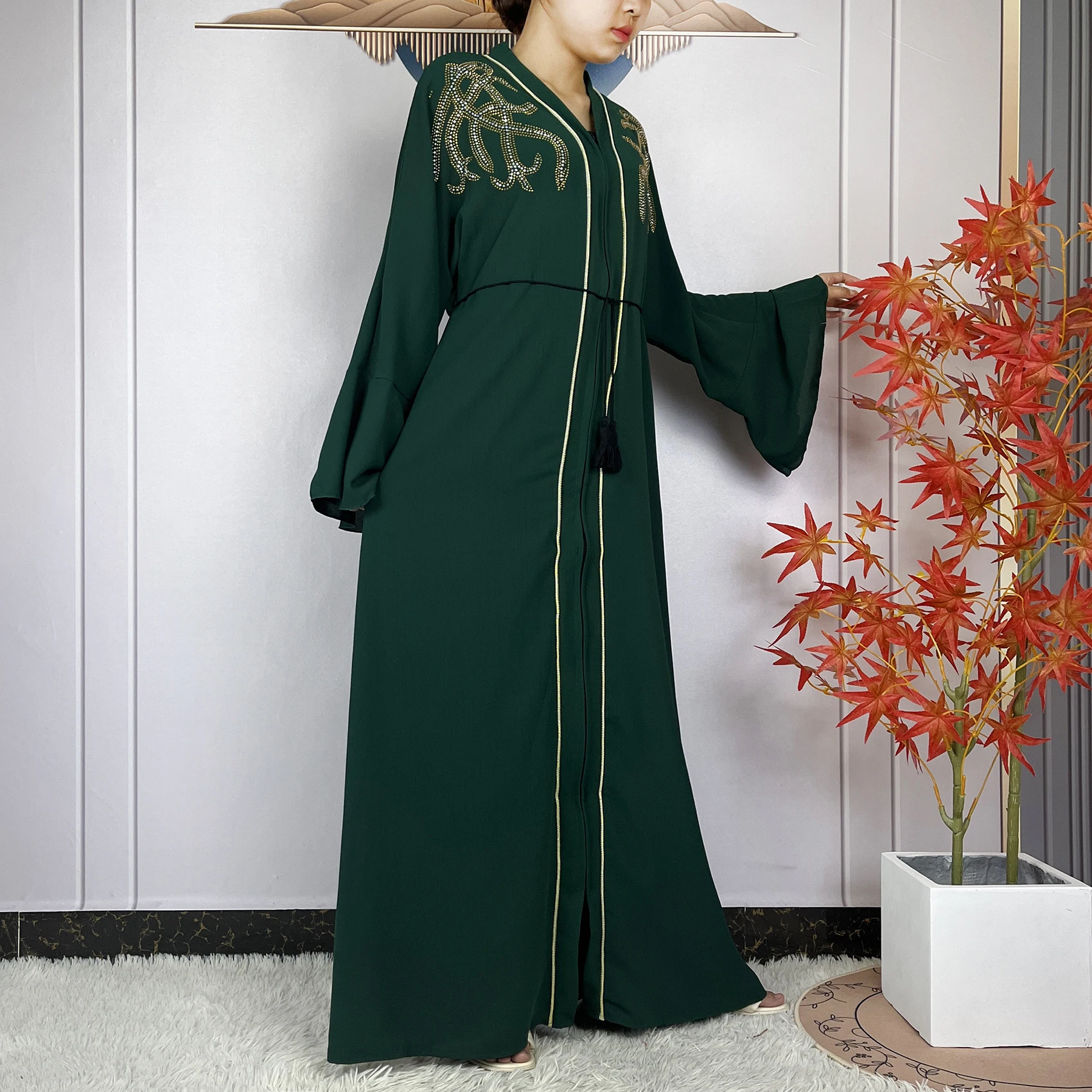 2024 Latest Muslim Women Long Sleeve Elegant Dresses Dubai Fashion Chiffon Soft Women Robe Open African Tradition Abaya Clothing