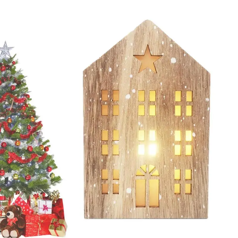 Christmas Wooden House Decor DIY Abstract Wooden House Villa Artifact Resin House Shape Christmas Light up Wood Decorations