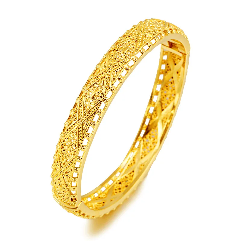 24k Real Gold Color Hollow Women\'s Bracelet Color-fastening Bohemian Style Yellow Gold Link Chain Bracelets Wedding Jewelry Gift