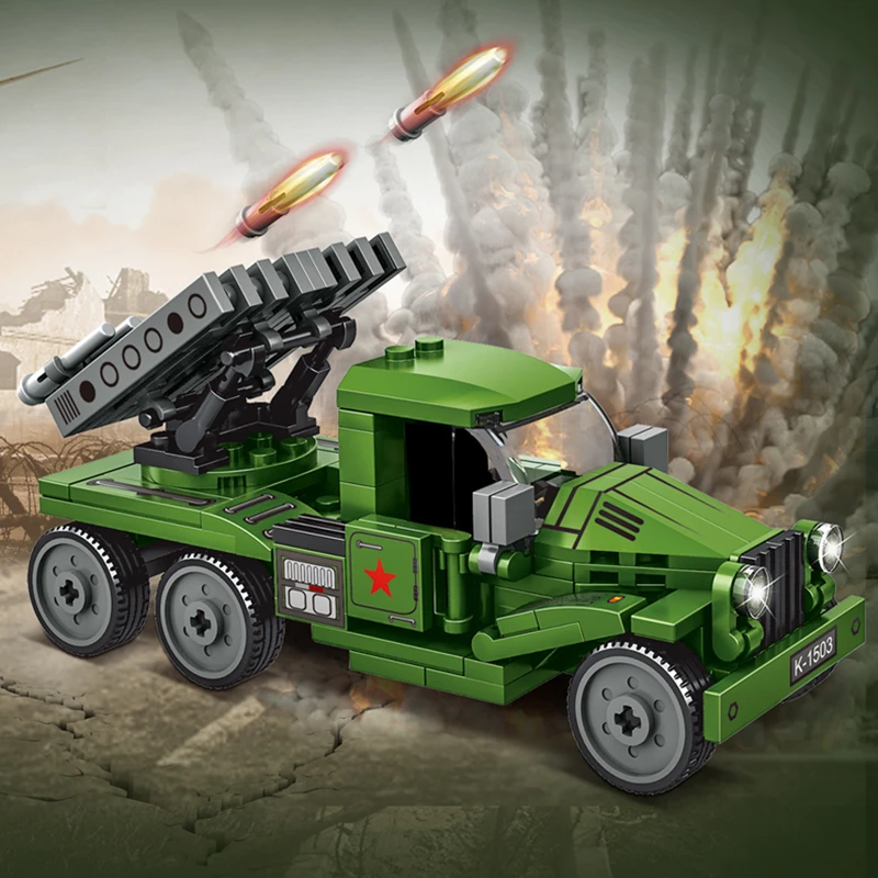 NEW DE Militarys Trucks Camouflage Commando Armored Car Antiaircraft Gun Off Roader Building Blocks Model Sets Bricks Kids Kits