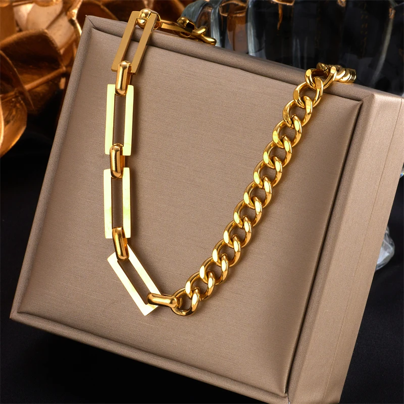 MEYRROYU Stainless Steel Gold Color Simple Thick Chain Necklaces For Women Girl 2021 Trendy Fashion Hip Hop Party Gift Jewelry