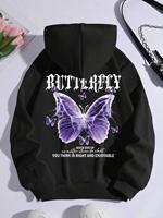 Beautiful Purple Butterfly Printing Hoodies Women Fleece Pocket Hoody Simple Casual Hoodie Autumn Loose Female Streetwear