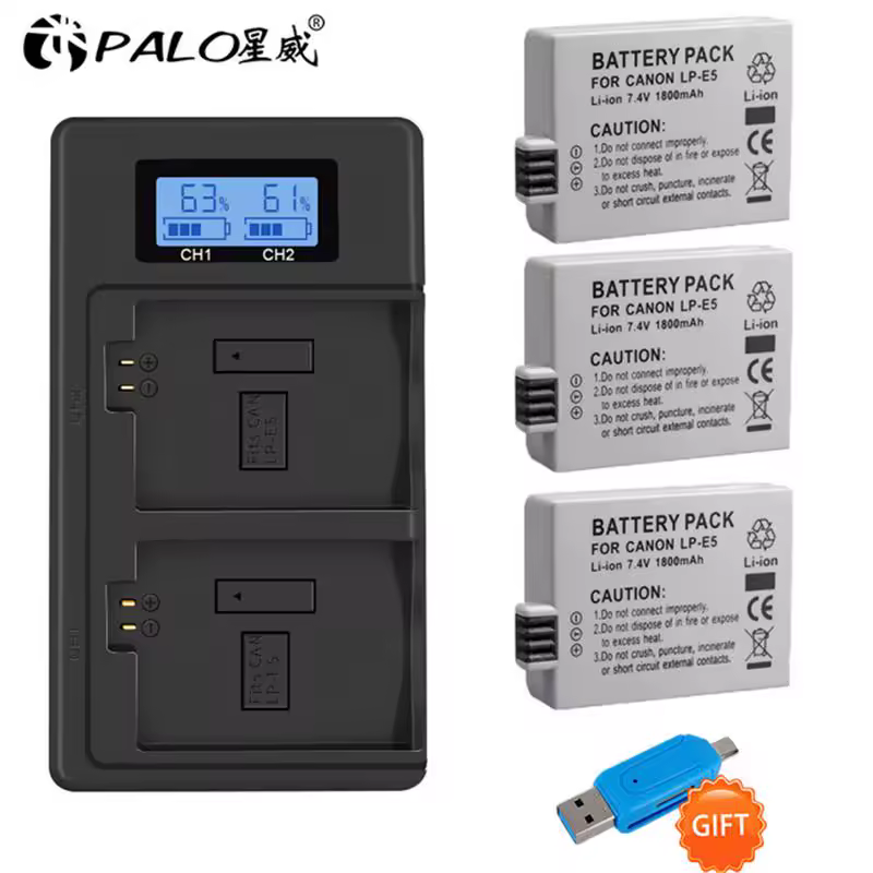 7.4V 1800mAh LP-E5 LPE5 LP E5 מצלמה סוללה + LCD מטען עבור Canon EOS EOS Rebel XS, rebel T1i, Rebel XSi, 1000D, 500D,450D, L50