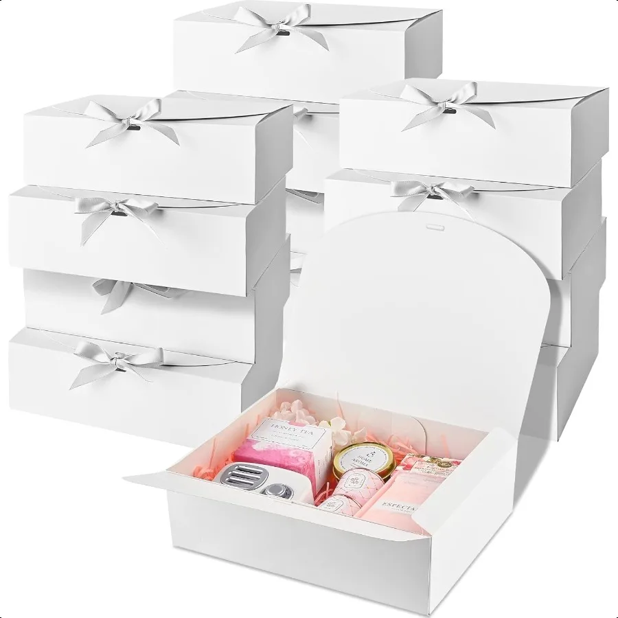 

12 Pack Gift Boxes 10.6x7.8x3.1 Inch White Paper Bridesmaid Proposal Box