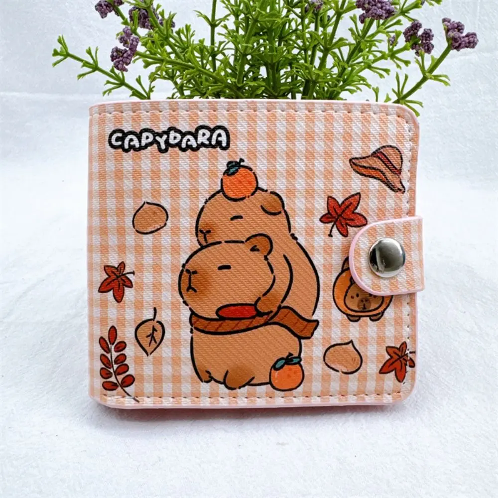 New Cartoon Capybara Coin Purse PU Leather Short Wallet With Buttons Mini Women Girls Card Holder Money Bag