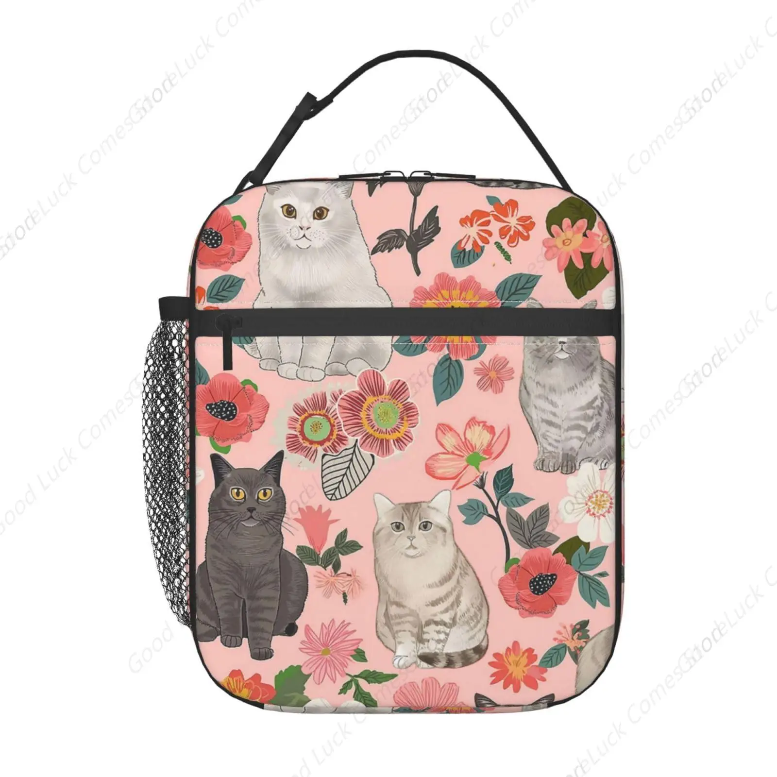 Reusable White Cat Lunch Box for Kids Girls Boys Women Adult, Insulated Cute Lunch Bag,Polyester Cooler Animal Handbags Case