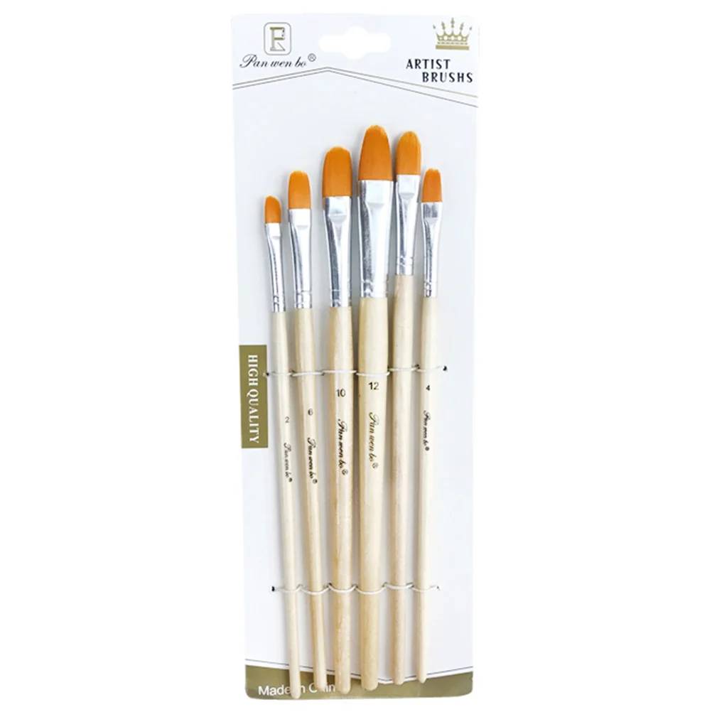 6 Pcs Nylon Paint Wood Handle Artist Paint Brush Set Aluminum Watercolor (Nails Round) nylon Painting