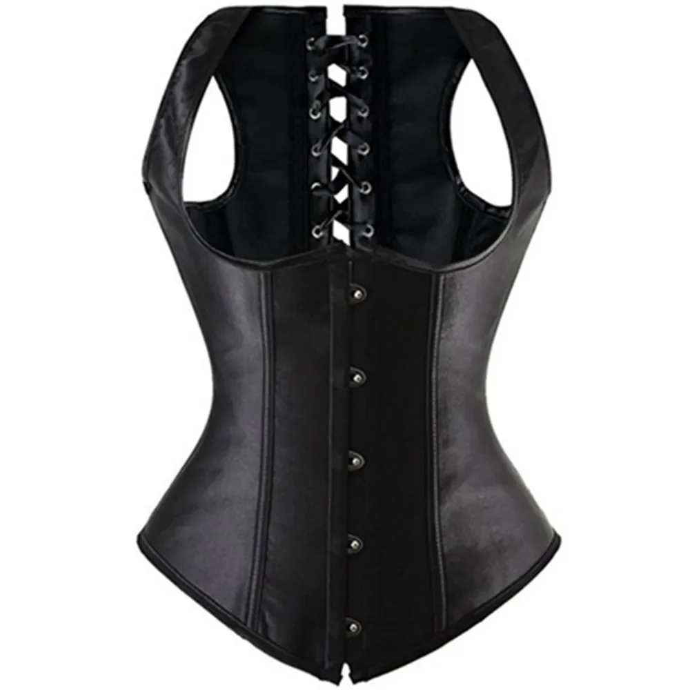 Underbust Corset Black Satin Women's Sexy Waist Trainer Bustier Top Vest Shoulder Straps Gothic Corselet Plus Size