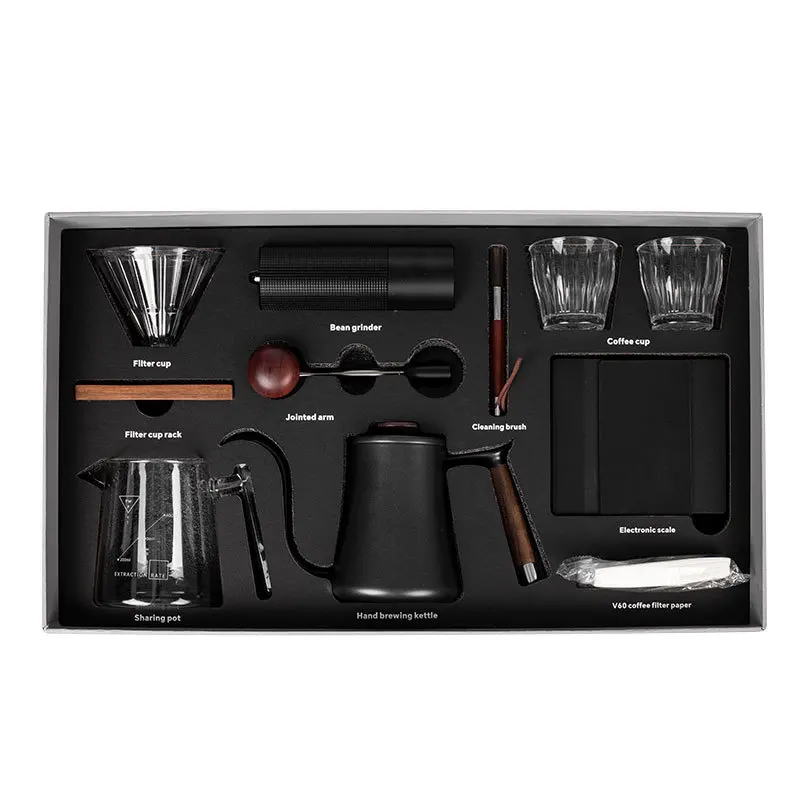 Coffee Maker Hand Brew Coffee Set Manual Coffee Grinder Glass Dripper Pot Cups Full Coffee Making Tool Kit For Coffee Brewing
