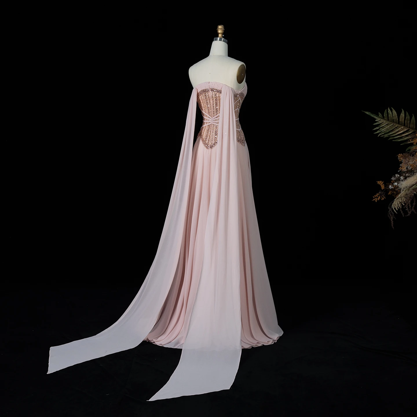 Arabia Formal Evening Dresses Pink Scalloped Handmade Sequined Watteau Train Elegant Prom Dresses Bridal Party Customized image 3
