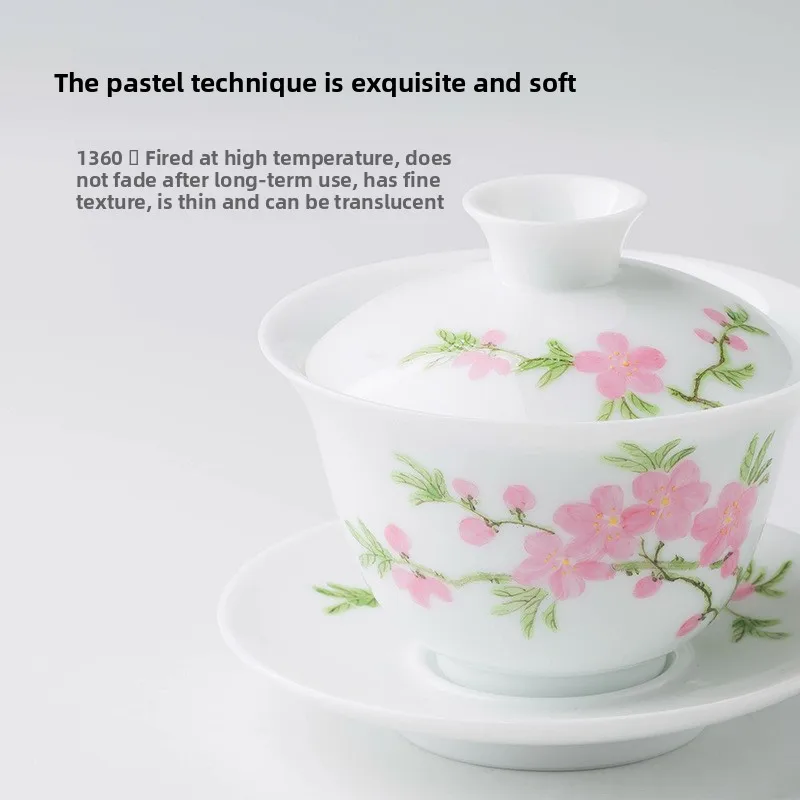 جينغدتشن الراقية السيراميك اليدوية الجديدة الصينية رسمت باليد نقطة المياه الباستيل زهر الخوخ فنجان الشاي مجموعة #2