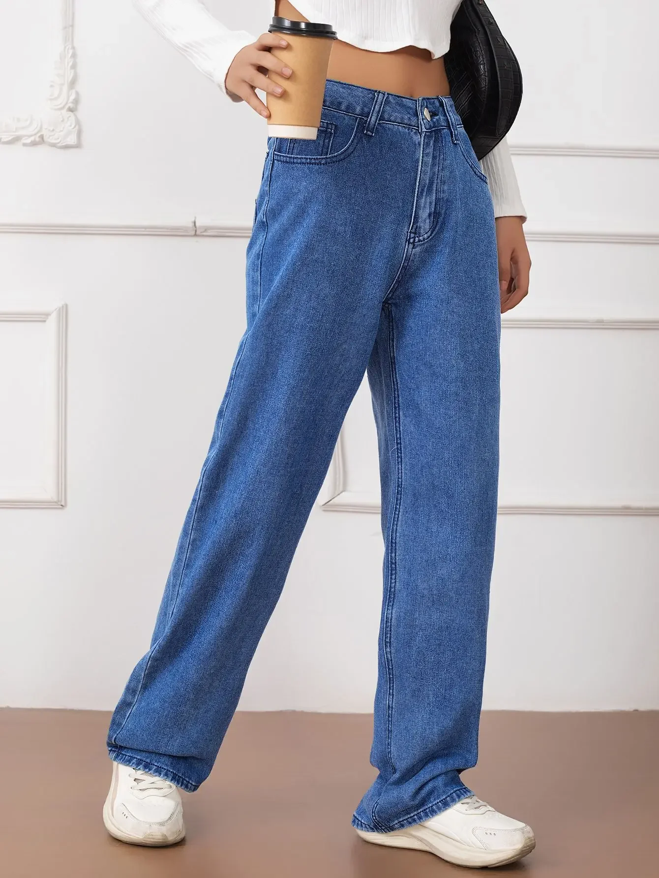 

Jeans for Woman Y2k Jeans Blue Pants Simple Versatile Slim Fit Straight Leg Trousers All Season Wear Classic Denim Fashion