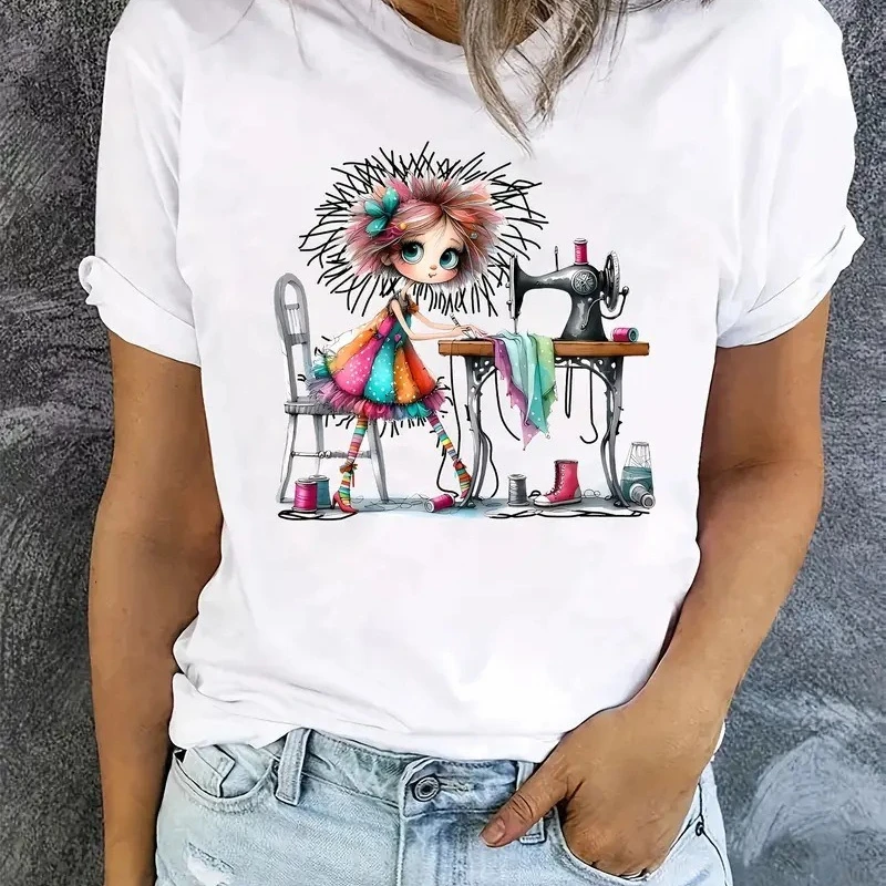 

New Best-selling Cartoon-printed Women's Round-neck Short-sleeved T-shirt, A Fashionable and Casual Base Layer Graphic T Shirts