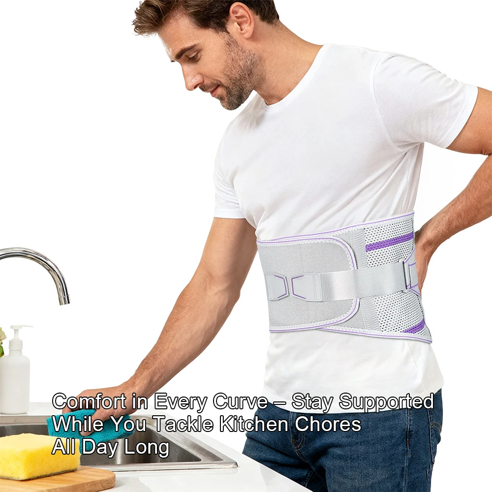 

8 X Metal Powerful Lumbar Support with 3D Pad, Support Belt for Men Women, Breathable Back Support Brace with Adjustable Strap