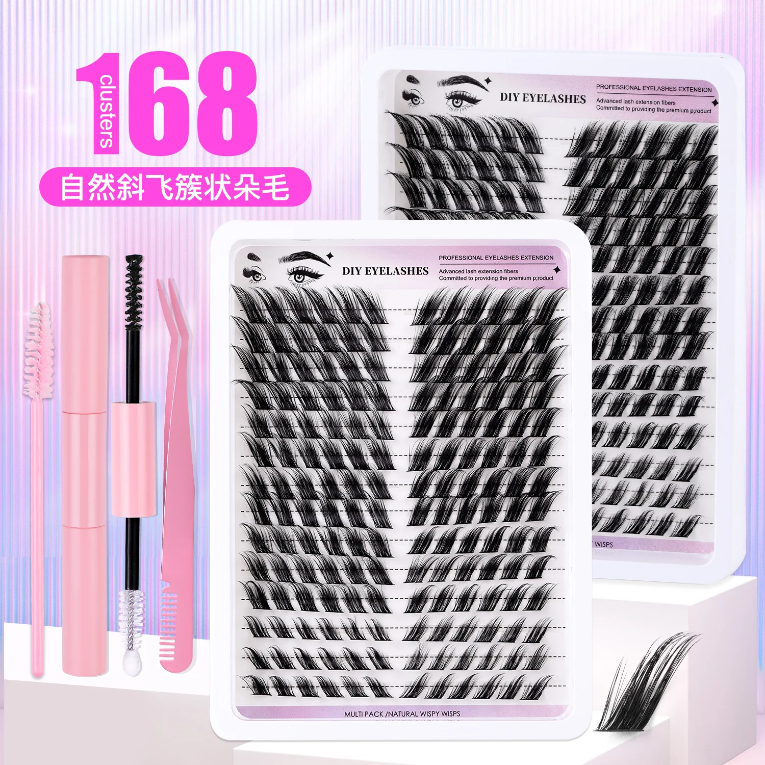 

168 Bundles DIY Thick Oblique Fly Segmented 12-18mm dovetail False Eyelashes Kit Cluster tufts for eyelash extensions bondingy