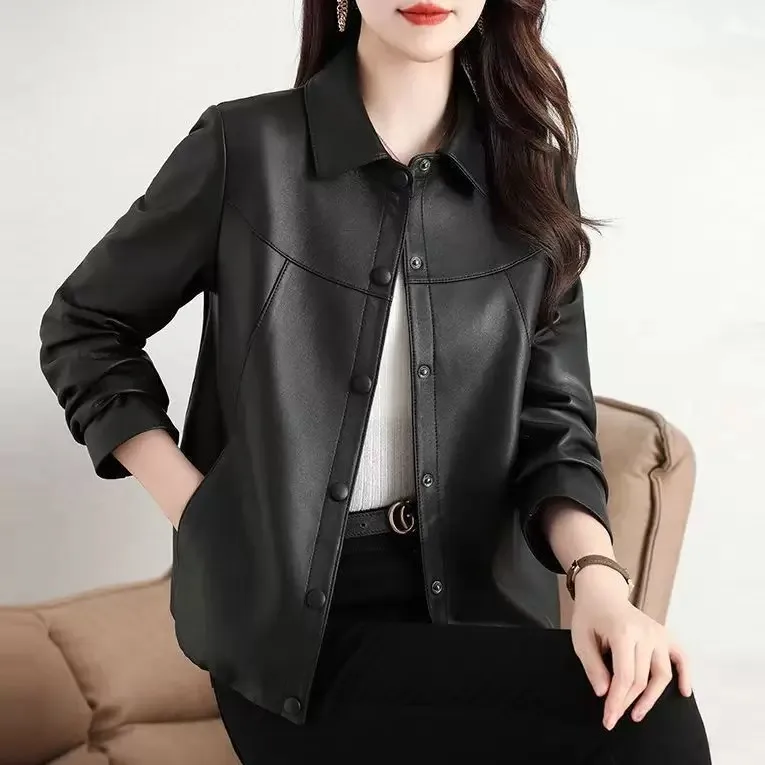 Fashionable Short Leather Jacket Women's 2026 New Style Popular High-End Sensation Stylish Top Synthetic Leather Polyester Fiber