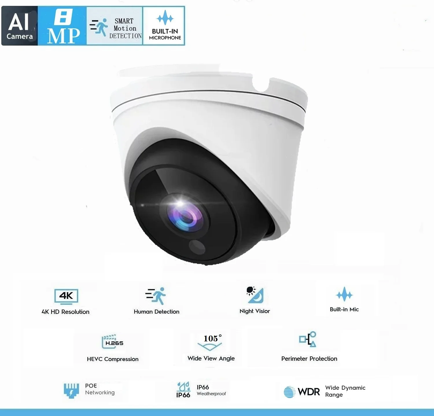 4K 8MP Outdoor 5MP/4MP3MP IP Camera POE Waterproof H.265 Security Surveillance Dome CCTV Camera with Audio IR Humanoid detection