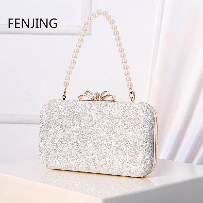 2024 New Evening Bags for Women Lace Flower Clutch Shoulder Purse Luxury Banquet Party Clutch Pearl Top Handbags Bolso Mujer