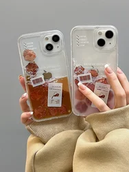 American Style Coffee Ice Icons Liquid Case for iPhone 16 Pro 15 Max 14 Icon Phone Cases Clear Shockproof Cover Fundas Hull Capa