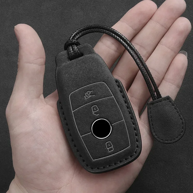 Leather Car Key Case For Mercedes Benz E C S GLC Class E200 E400 E63 W213 S550 S560 C260 A200 Suede Accessories