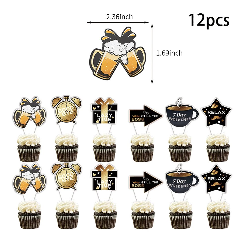 حفلة التقاعد الذهب الأسود موضوع التقاعد العلم أعلام بالون حزمة الطرف الديكور التصوير الفوتوغرافي فوتوكدعوة الدعائم