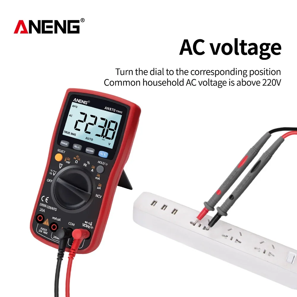 ANENG-AN870 Multímetro Digital, 1999 Contagens, True Rms, Transistor Tester, Voltimetro, Medidor de Capacitância Profissional