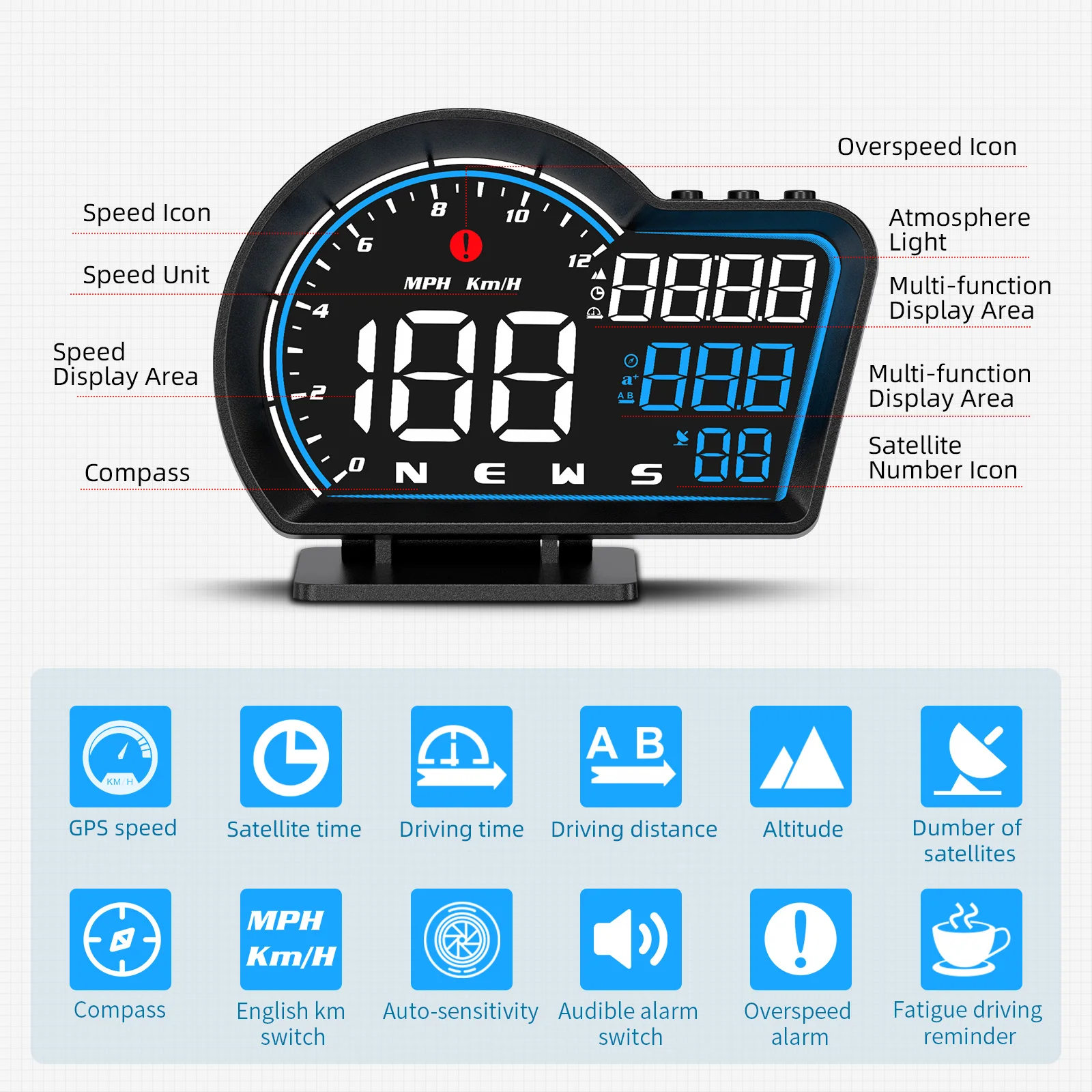 

Customized G16 GPS HUD Speedometer Head Up Display Speed meter Odometer Overspeed Security Alarm Car Accessories For All Car