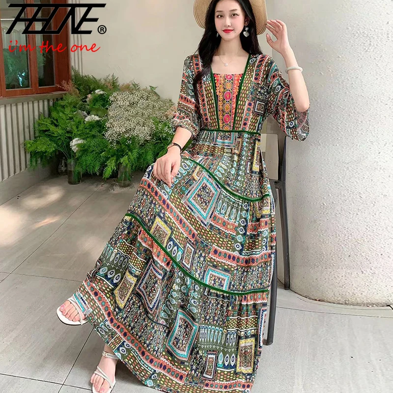 Women Indian Summer Dress Vintage Korean Style Boho Floral Casual Loose Holiday Cotton Long Elegant Dresses Vestidos Para Mujer