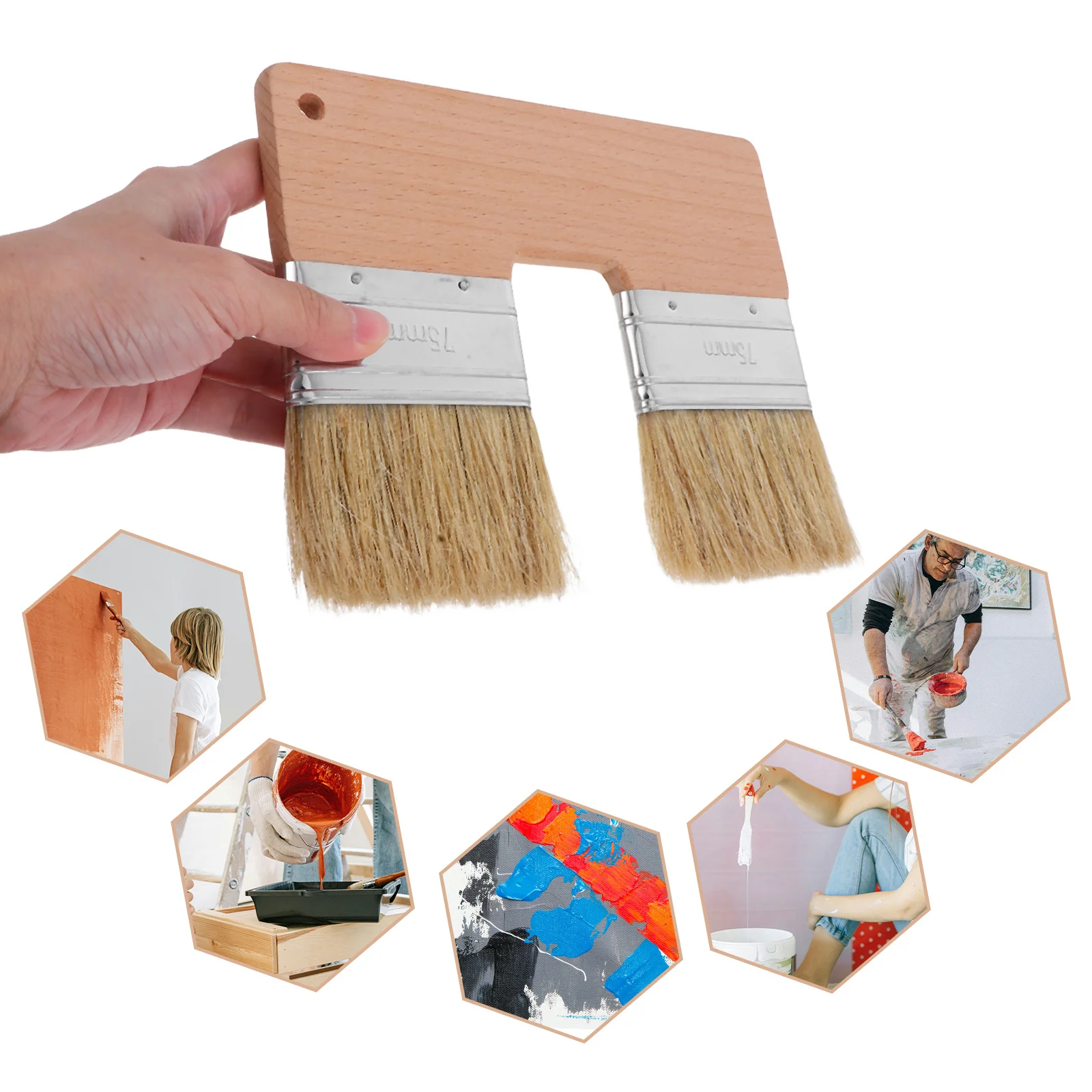 Pennello con setole naturali Pennello piatto a doppia testa per pittura murale su tela Applicazioni a olio acrilico Vernice piatta