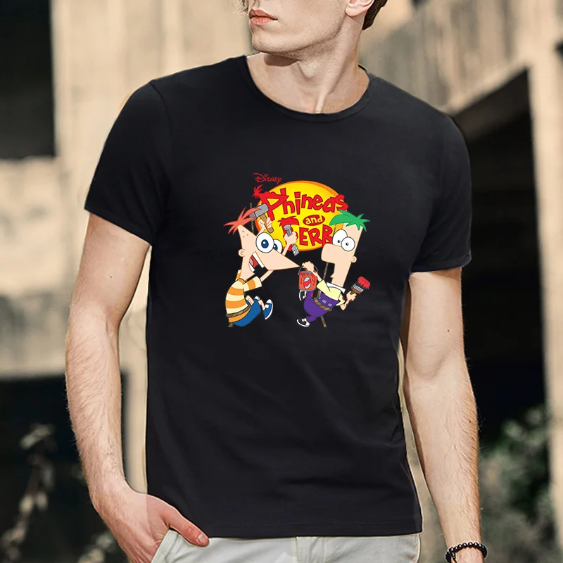 Phineas And Ferb 100% Cotton T Shirt Streetwear Short Sleeve Tshirts Men Women Summer Clothing T-shirt Tees Tops