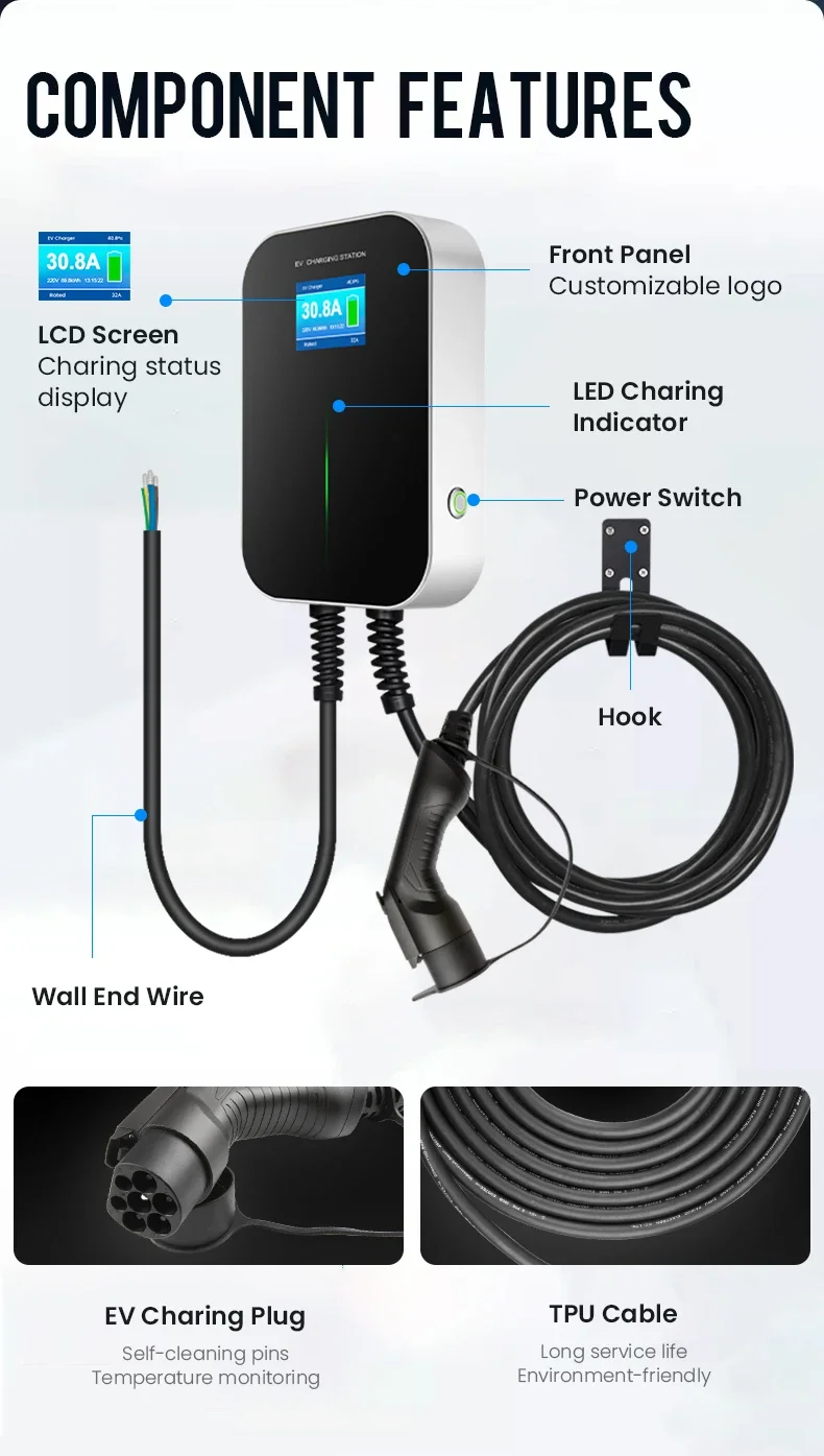 32A 7KW Car Charger Station with GB/T EV charging plug