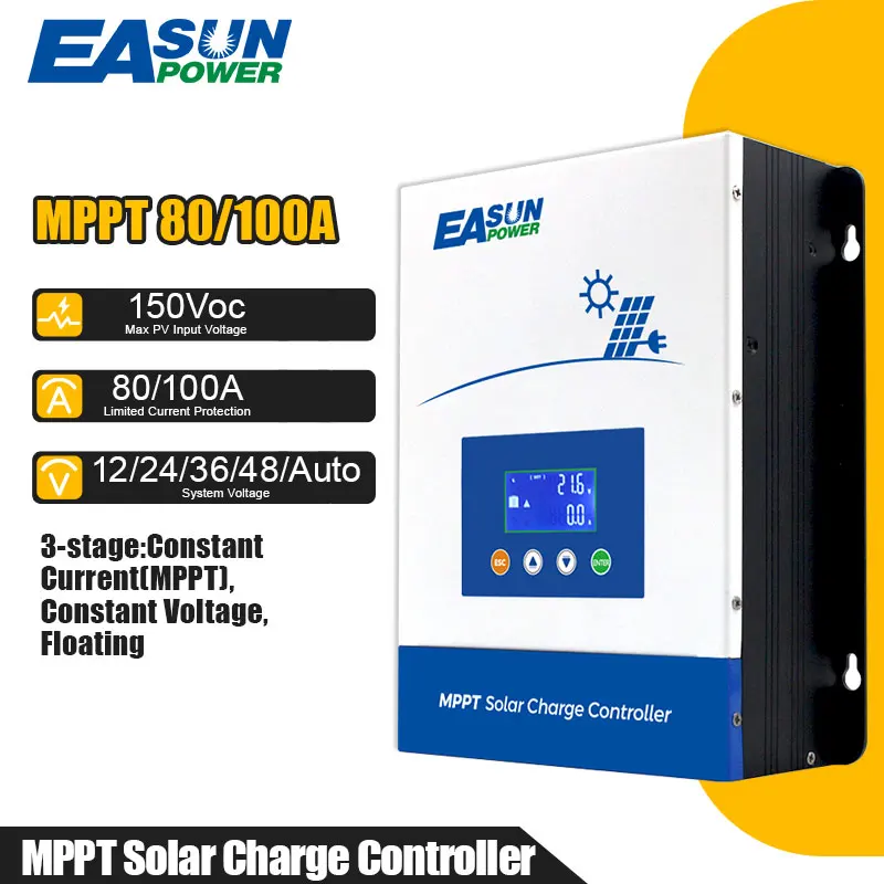 EASUN 80A/100A MPPT Solar Charge Controller 12V/24V/36V/48V Battery Charger Max 150V Back-light LCD Solar Regulator BTS Function