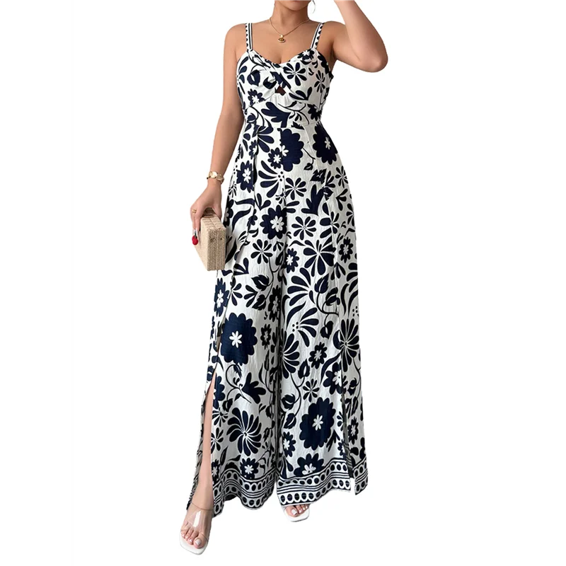 

NEW-2025 Spring And Summer Temperament Elegant Twisted Print Small Suspender Wide Leg Jumpsuit Women's