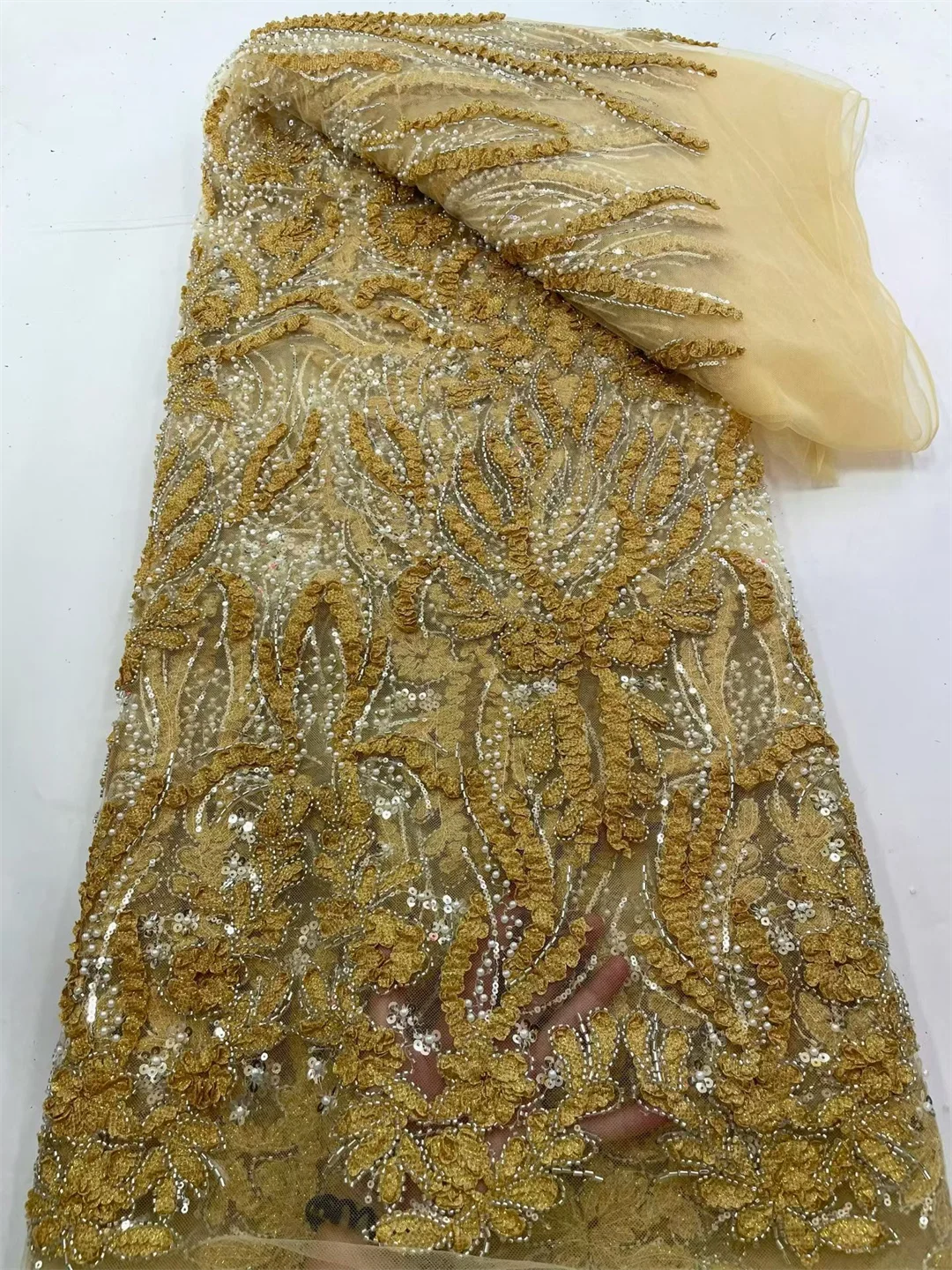 African Groom Heavy Beaded Lace Fabric 2026 High Quality French Beaded Sequins Lace For Wedding Dress Home Decor DIY Sewing