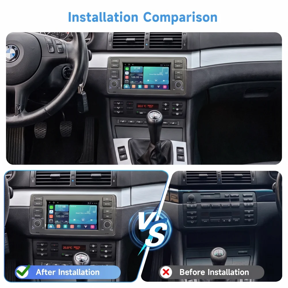 Bonroad Pantalla Táctil de 7'' con Linux, Apple CarPlay y Android Auto para BMW E46 M3, Rover MG ZT 318 320 325 350 335 1998-2006, Sistemas Inteligentes, Radio para Auto 2 Din