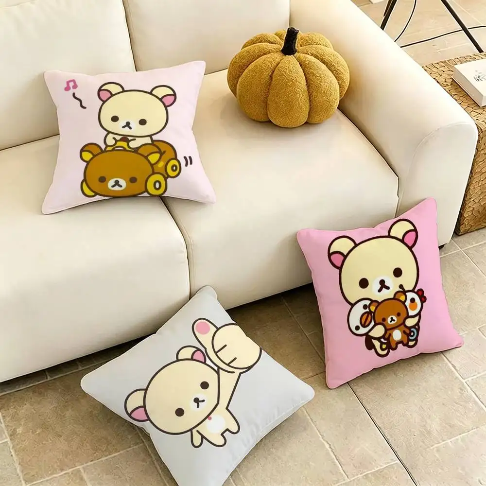 

Funny Rilakkuma B-bear Square Double-Sided printed Pillow Case Bedroom Bedside Pillow Sofa Cushion Cover Gift